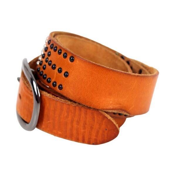 TAN BROWN GENUINE LEATHER 1 3/8"Wd STUDDED CASUAL DRESS WOMEN'S BELT Sz M (E32 - Picture 3 of 12